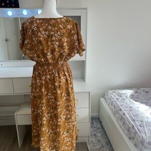 SHEIN Mustard Floral Midi Dress